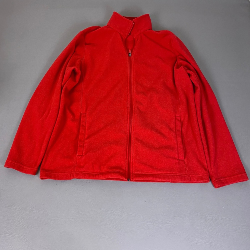 Lands' End Fleece Jacket Womens Size XL 18 Red Full Zip Mock Neck Pockets